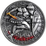 Republic of Cameroon SPARTAN HOPLITE series LEGENDARY WARRIORS Silver Coin 3000 Francs Antique finish 2019 Ultra High Relief Gold plated 3 oz
